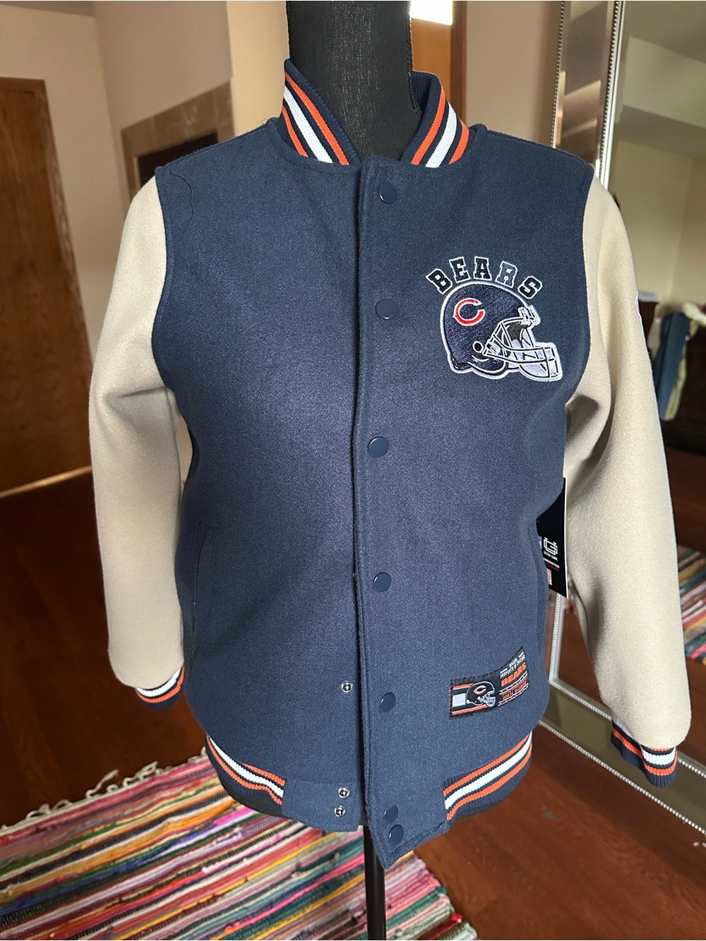Kids Navy and Cream Bears Varsity Puffer Jacket - Team Logo
